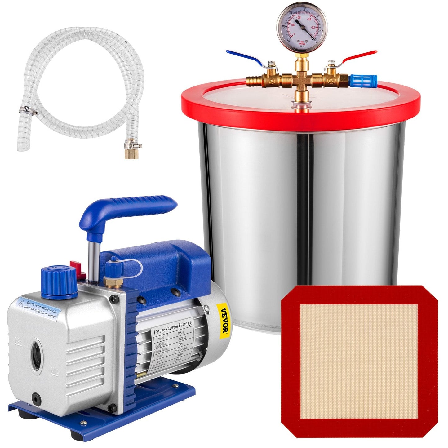 3 Gallon Vacuum Chamber with 3CFM Vacuum Pump, 12L Capacity, 1/4 HP Power