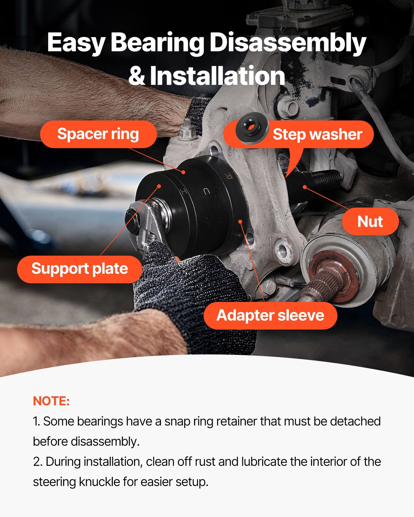 Master Wheel Hub & Bearing Remover & Installer Kit, Fits Most Front-Wheel Drive Vehicles, Front Wheel Bearing Removal Tool, Wheel Bearing Installer Kit, Easy Bearing Swaps with No Press Required
