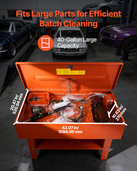Parts Washer 135L Tank, 65L Solvent Capacity, 3L per Minute Max Pump Output, Heavy Duty Steel Cabinet Electric Pump Automotive Parts Washer Cleaner for Wheel Bearings, Gears, and Carburetors