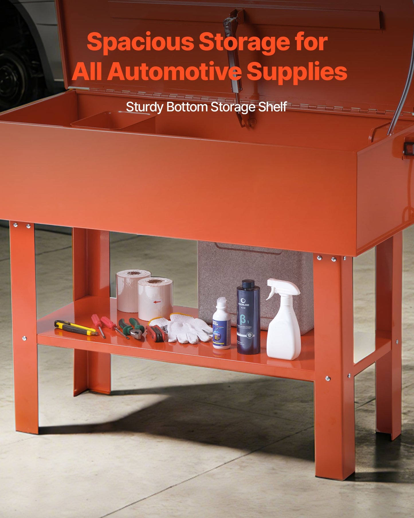 Parts Washer 135L Tank, 65L Solvent Capacity, 3L per Minute Max Pump Output, Heavy Duty Steel Cabinet Electric Pump Automotive Parts Washer Cleaner for Wheel Bearings, Gears, and Carburetors