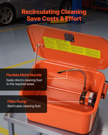 Parts Washer, 19L Cleaning Tank, 13L Solvent Capacity, 1.5L per Minute Max Pump Output, Portable Steel Automotive Parts Cleaner with Electric Pump for Wheel Bearings, Gears, and Carburetors