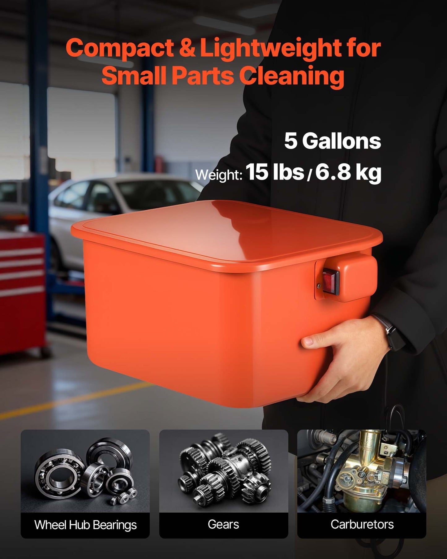 Parts Washer, 19L Cleaning Tank, 13L Solvent Capacity, 1.5L per Minute Max Pump Output, Portable Steel Automotive Parts Cleaner with Electric Pump for Wheel Bearings, Gears, and Carburetors