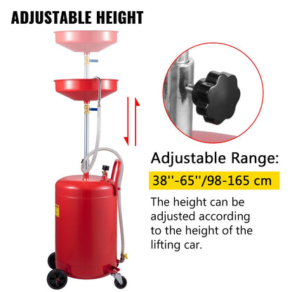 Portable 80L Oil Drain Tank with Adjustable Height & Air Operation