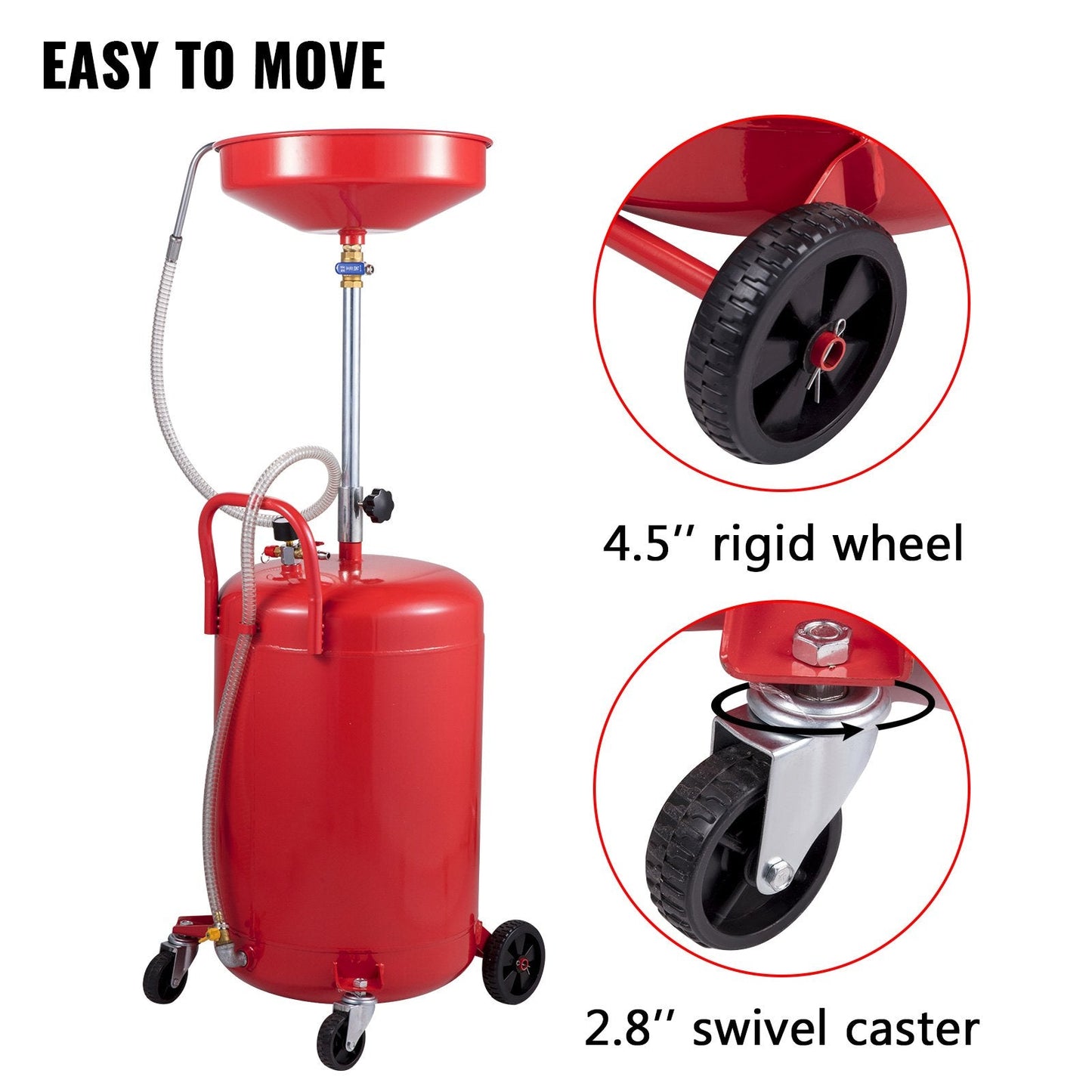 Portable 80L Oil Drain Tank with Adjustable Height & Air Operation