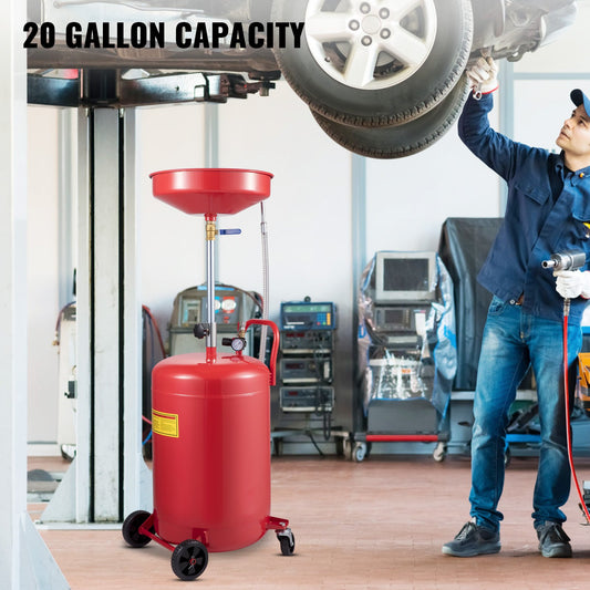 Waste Oil Drain Tank 80 L Portable Oil Drain Air Operated Drainer Oil Change, Oil Drain Container, Fluid Fuel Transfer Drainage Adjustable Funnel Height, with Pressure Regulating Valve