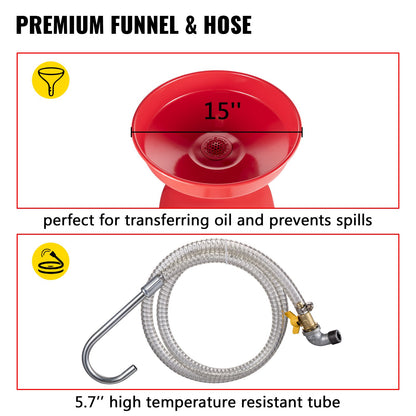 Waste Oil Drain Tank 80 L Portable Oil Drain Air Operated Drainer Oil Change, Oil Drain Container, Fluid Fuel Transfer Drainage Adjustable Funnel Height, with Pressure Regulating Valve