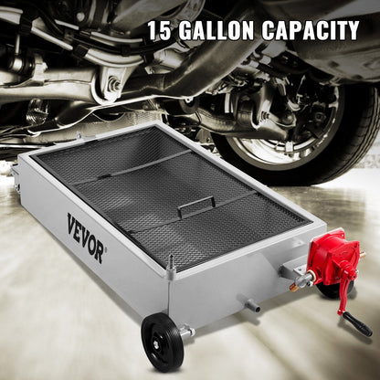 Low Profile 57L Oil Drain Pan with Pump, Hose, and Casters