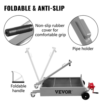 Low Profile 57L Oil Drain Pan with Pump, Hose, and Casters