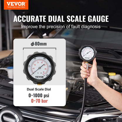 VEVOR Diesel Engine Compression Tester, 18 pcs Cylinder Pressure Test Tool Kit,