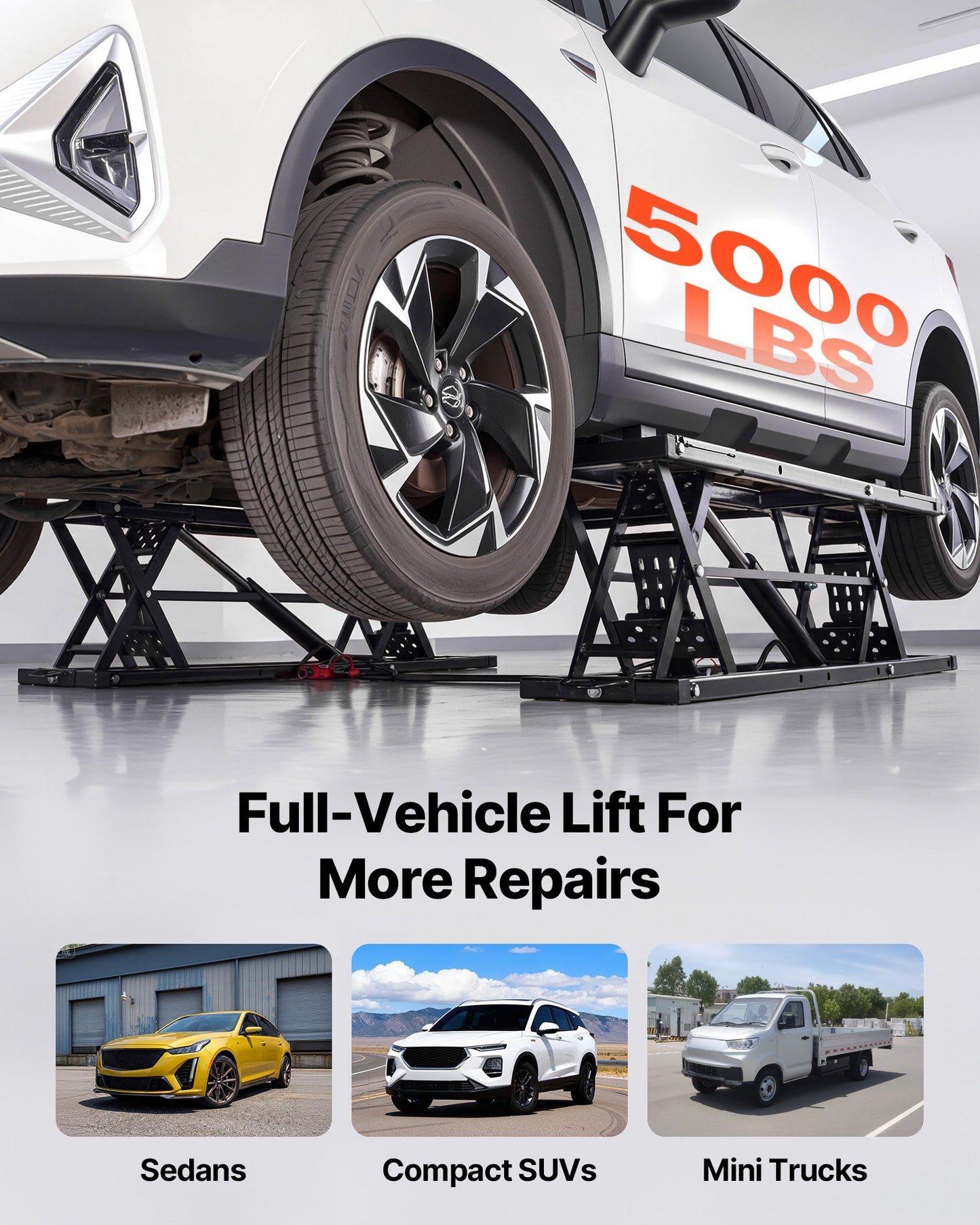 Portable Car Lift, 2 Ton Capacity, Heavy Duty Quick Lift with 650 mm Max Height, Pneumatic Pump, Wheels, 4 Rubber Pads & 4 Lifting Columns for Cars, Compact SUVs, Mini Trucks, Garage or Shop