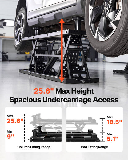 Portable Car Lift, 2 Ton Capacity, Heavy Duty Quick Lift with 650 mm Max Height, Pneumatic Pump, Wheels, 4 Rubber Pads & 4 Lifting Columns for Cars, Compact SUVs, Mini Trucks, Garage or Shop