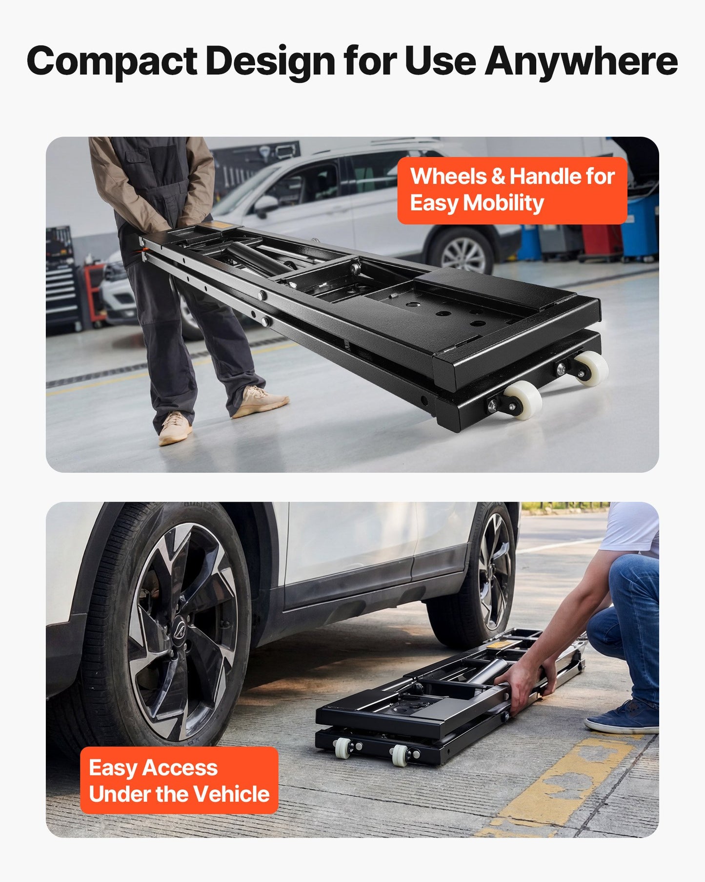 Portable Car Lift, 2 Ton Capacity, Heavy Duty Quick Lift with 650 mm Max Height, Pneumatic Pump, Wheels, 4 Rubber Pads & 4 Lifting Columns for Cars, Compact SUVs, Mini Trucks, Garage or Shop