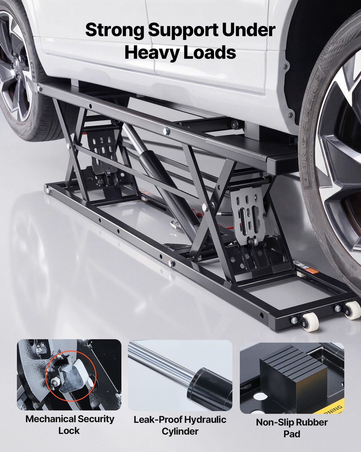 Portable Car Lift, 2 Ton Capacity, Heavy Duty Quick Lift with 650 mm Max Height, Pneumatic Pump, Wheels, 4 Rubber Pads & 4 Lifting Columns for Cars, Compact SUVs, Mini Trucks, Garage or Shop