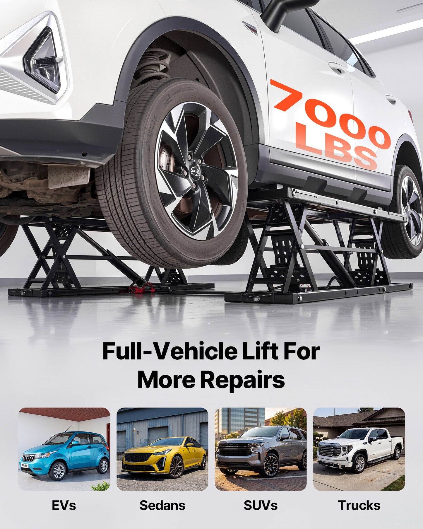 Portable Car Lift, 3 Ton Capacity, Heavy Duty Steel Truck Lift with 680 mm Max Height, Pneumatic Pump, Wheels, 4 Rubber Pads & 4 Lifting Columns for Cars, SUVs, Trucks, Home Garage or Shop Use