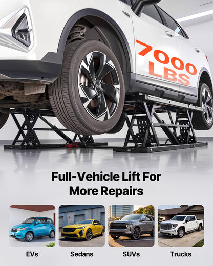 Portable Car Lift, 3 Ton Capacity, Heavy Duty Steel Truck Lift with 680 mm Max Height, Pneumatic Pump, Wheels, 4 Rubber Pads & 4 Lifting Columns for Cars, SUVs, Trucks, Home Garage or Shop Use