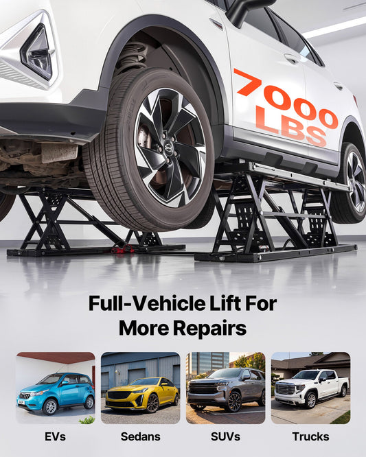 Portable Car Lift, 3 Ton Capacity, Heavy Duty Steel Truck Lift with 680 mm Max Height, Pneumatic Pump, Wheels, 4 Rubber Pads & 4 Lifting Columns for Cars, SUVs, Trucks, Home Garage or Shop Use