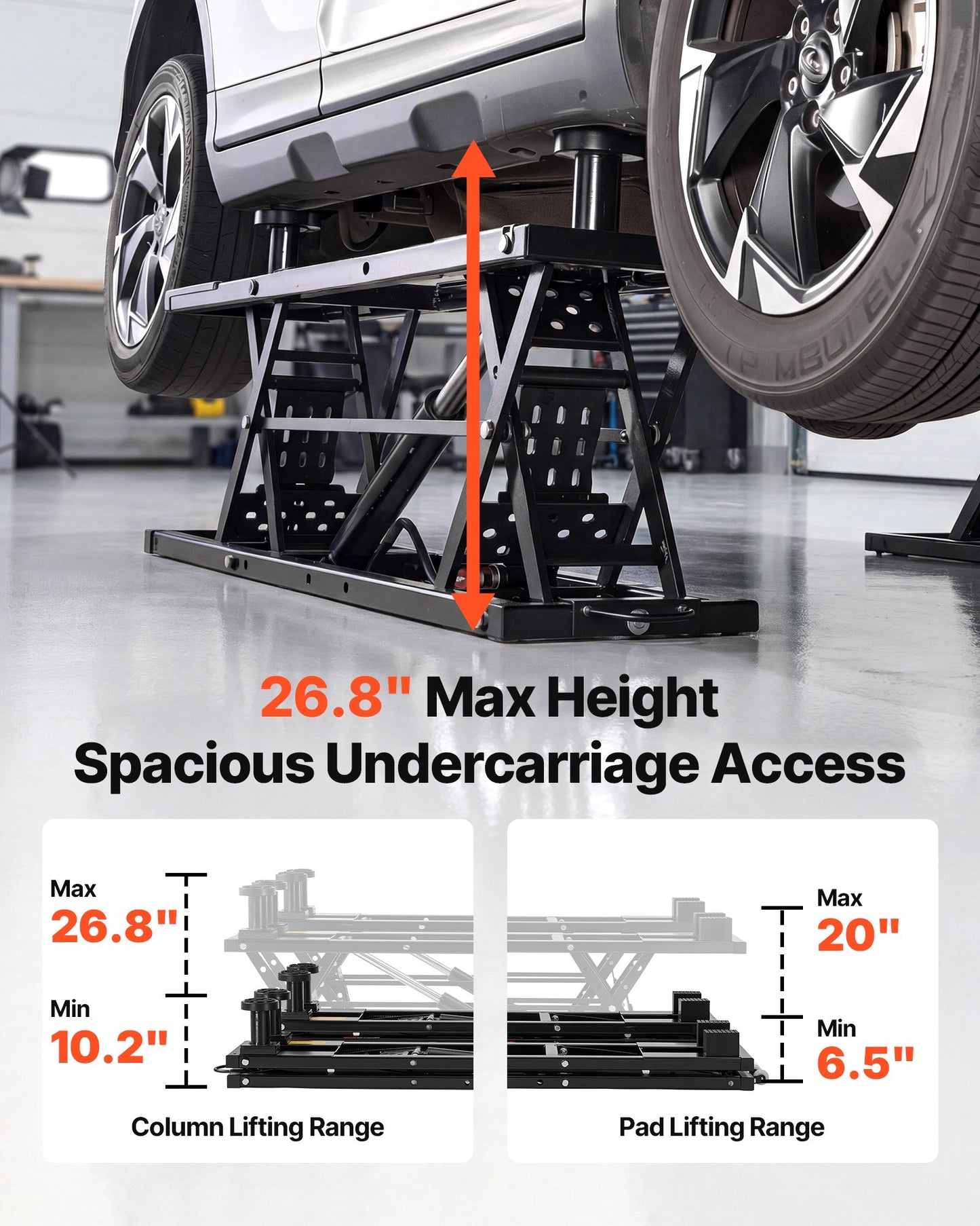 Portable Car Lift, 3 Ton Capacity, Heavy Duty Steel Truck Lift with 680 mm Max Height, Pneumatic Pump, Wheels, 4 Rubber Pads & 4 Lifting Columns for Cars, SUVs, Trucks, Home Garage or Shop Use