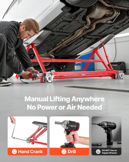 Portable Car Lift, 2 Ton Capacity, Heavy Duty Steel Quick Lift with 585 mm Max Height, Adjustable Width and Wheels, Manual Lifting for Cars, Compact SUVs, Mini Trucks, Home Garage or Shop Use