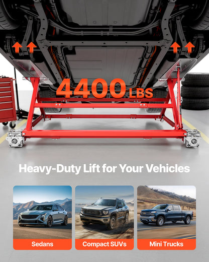 Portable Car Lift, 2 Ton Capacity, Heavy Duty Steel Quick Lift with 585 mm Max Height, Adjustable Width and Wheels, Manual Lifting for Cars, Compact SUVs, Mini Trucks, Home Garage or Shop Use