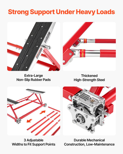 Portable Car Lift, 2 Ton Capacity, Heavy Duty Steel Quick Lift with 585 mm Max Height, Adjustable Width and Wheels, Manual Lifting for Cars, Compact SUVs, Mini Trucks, Home Garage or Shop Use