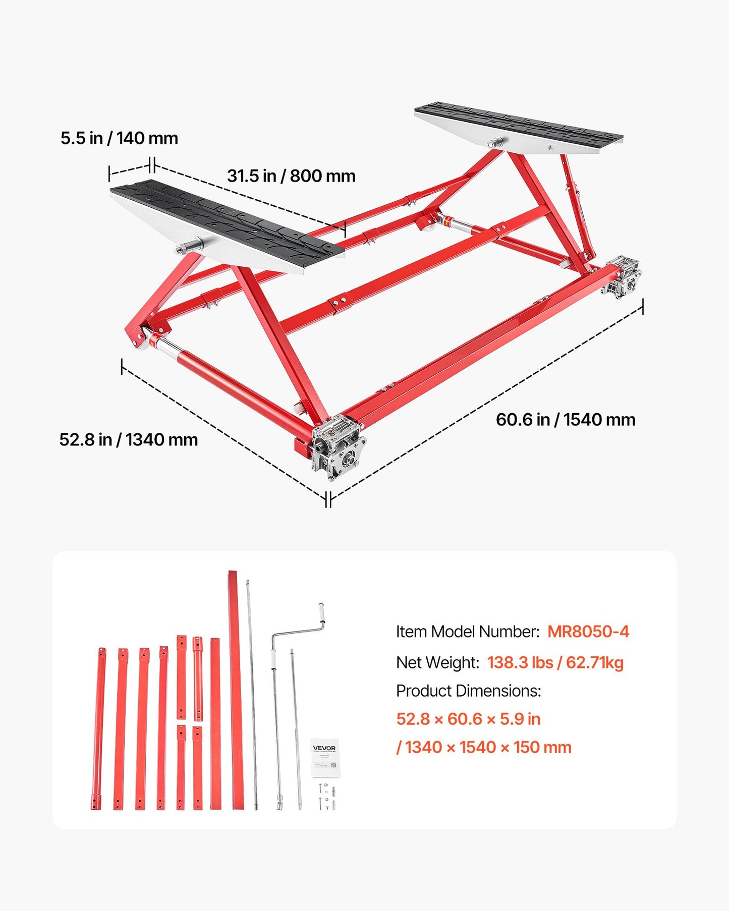 Portable Car Lift, 2 Ton Capacity, Heavy Duty Steel Quick Lift with 585 mm Max Height, Adjustable Width and Wheels, Manual Lifting for Cars, Compact SUVs, Mini Trucks, Home Garage or Shop Use