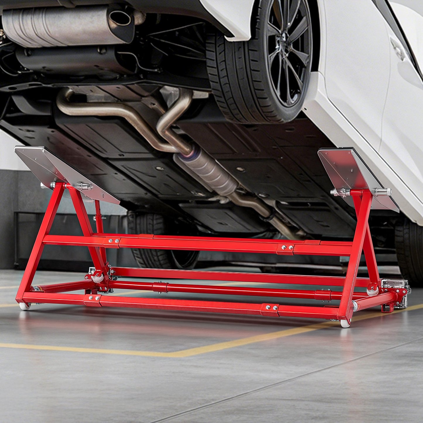 Portable Car Lift, 2 Ton Capacity, Heavy Duty Steel Quick Lift with 585 mm Max Height, Adjustable Width and Wheels, Manual Lifting for Cars, Compact SUVs, Mini Trucks, Home Garage or Shop Use