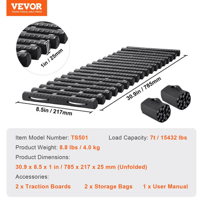 2 Traction Boards with TPR for Mud, Snow, Sand - 7-Ton Capacity, 0.78m Length