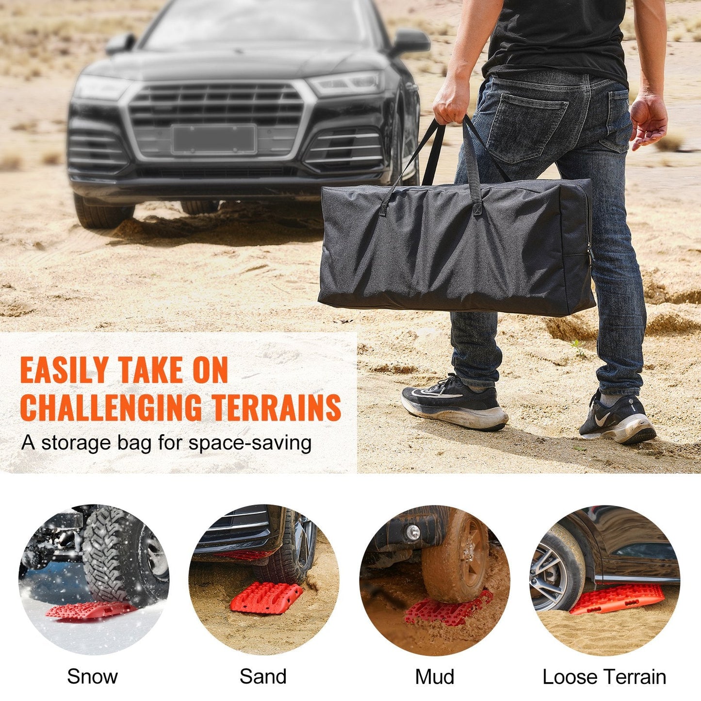 2PCS High-Strength Traction Boards for Mud, Snow, Sand with Storage Bag, Red