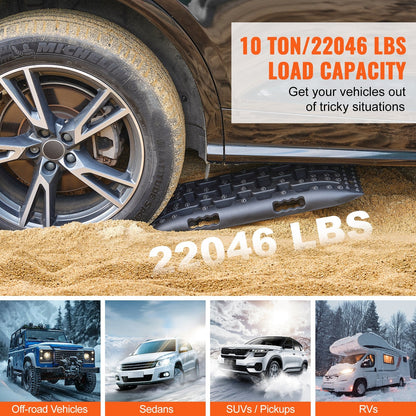 Heavy-Duty Traction Boards for Mud, Snow, Sand with Storage Bag, Black (2m, 10-ton)
