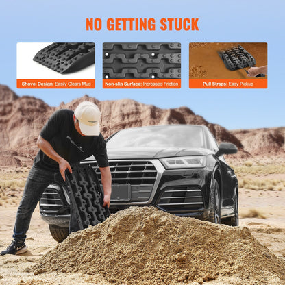 Heavy-Duty Traction Boards for Mud, Snow, Sand with Storage Bag, Black (2m, 10-ton)