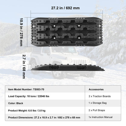 Heavy-Duty Traction Boards for Mud, Snow, Sand with Storage Bag, Black (2m, 10-ton)