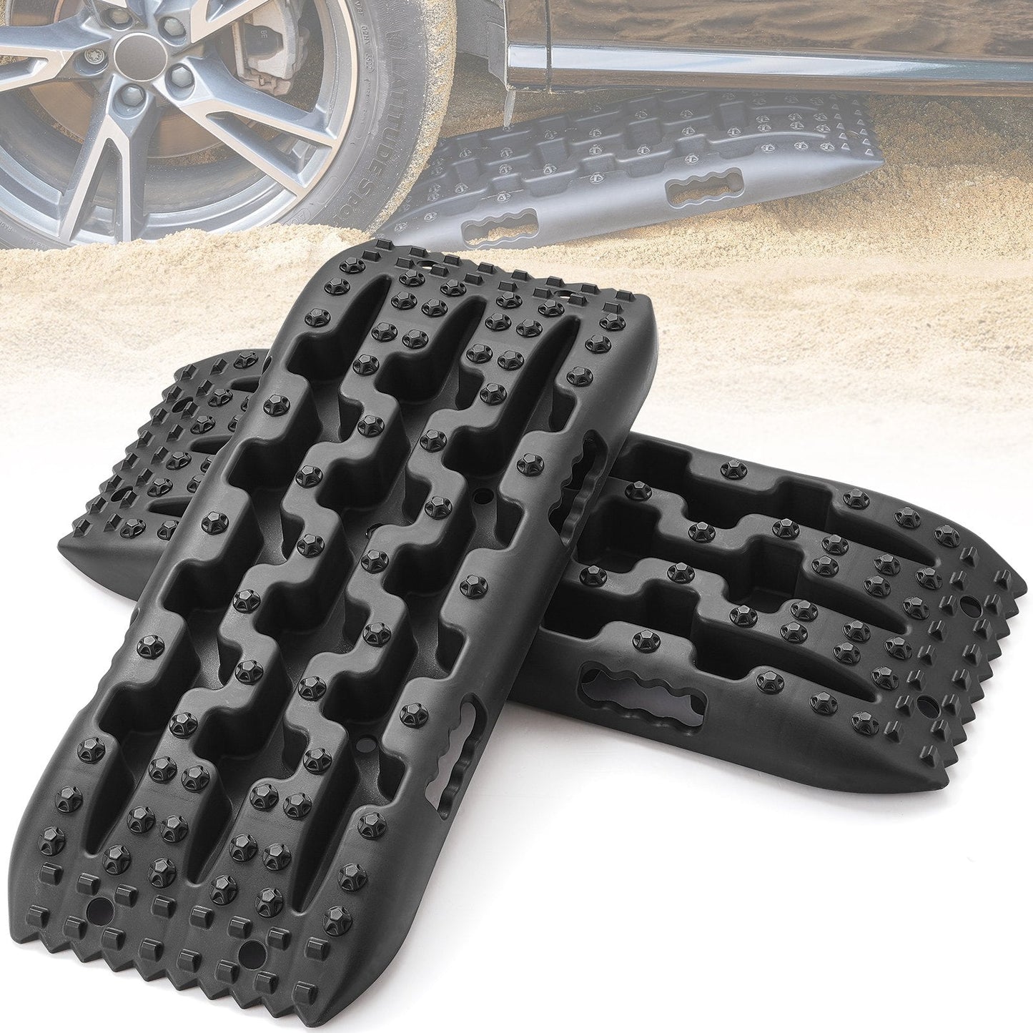 Heavy-Duty Traction Boards for Mud, Snow, Sand with Storage Bag, Black (2m, 10-ton)