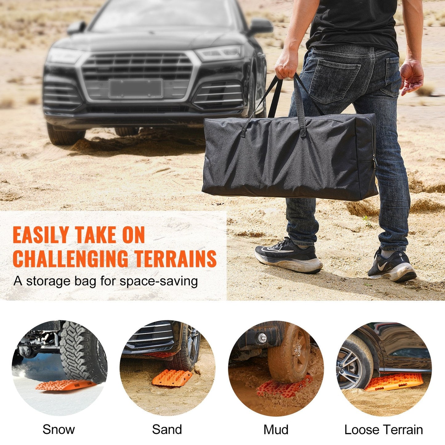 Heavy-Duty Traction Boards for Mud, Snow, Sand with Storage Bag, 10-Ton Capacity