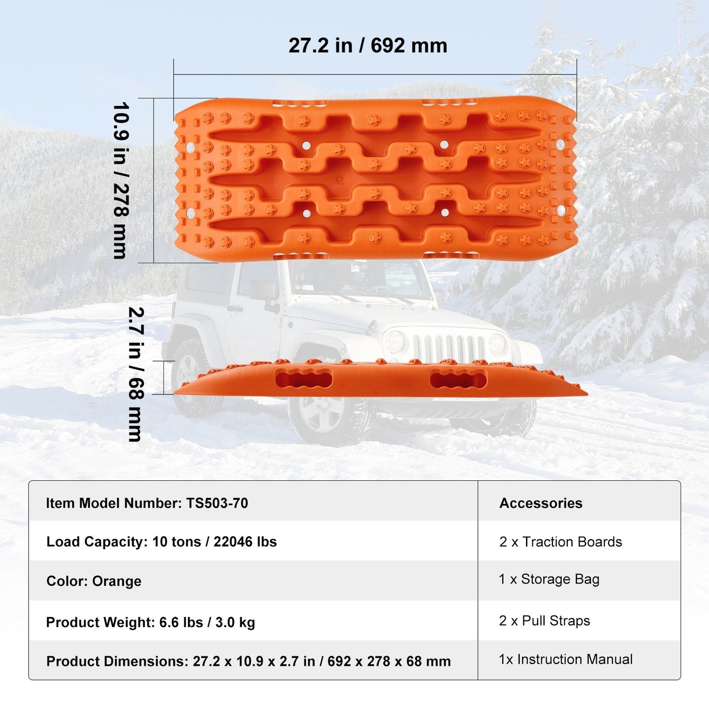 Heavy-Duty Traction Boards for Mud, Snow, Sand with Storage Bag, 10-Ton Capacity