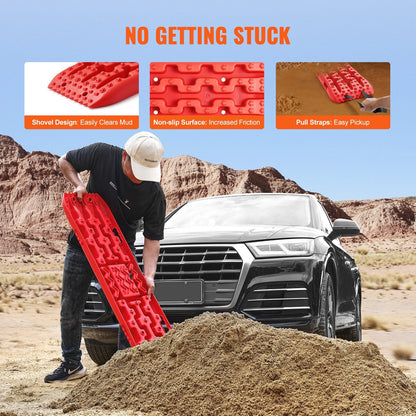 2PCS Red Traction Boards for Mud, Snow, Sand with Storage Bag, 10-ton Capacity