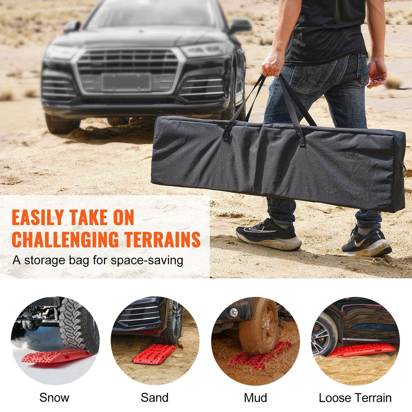 2PCS Red Traction Boards for Mud, Snow, Sand with Storage Bag, 10-ton Capacity