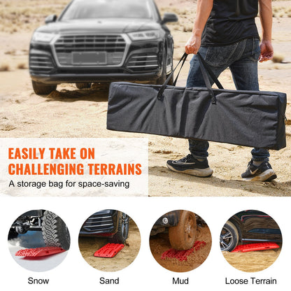 2PCS Red Traction Boards for Mud, Snow, Sand with Storage Bag, 10-ton Capacity