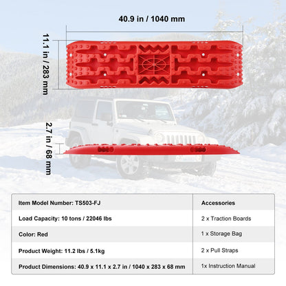 2PCS Red Traction Boards for Mud, Snow, Sand with Storage Bag, 10-ton Capacity
