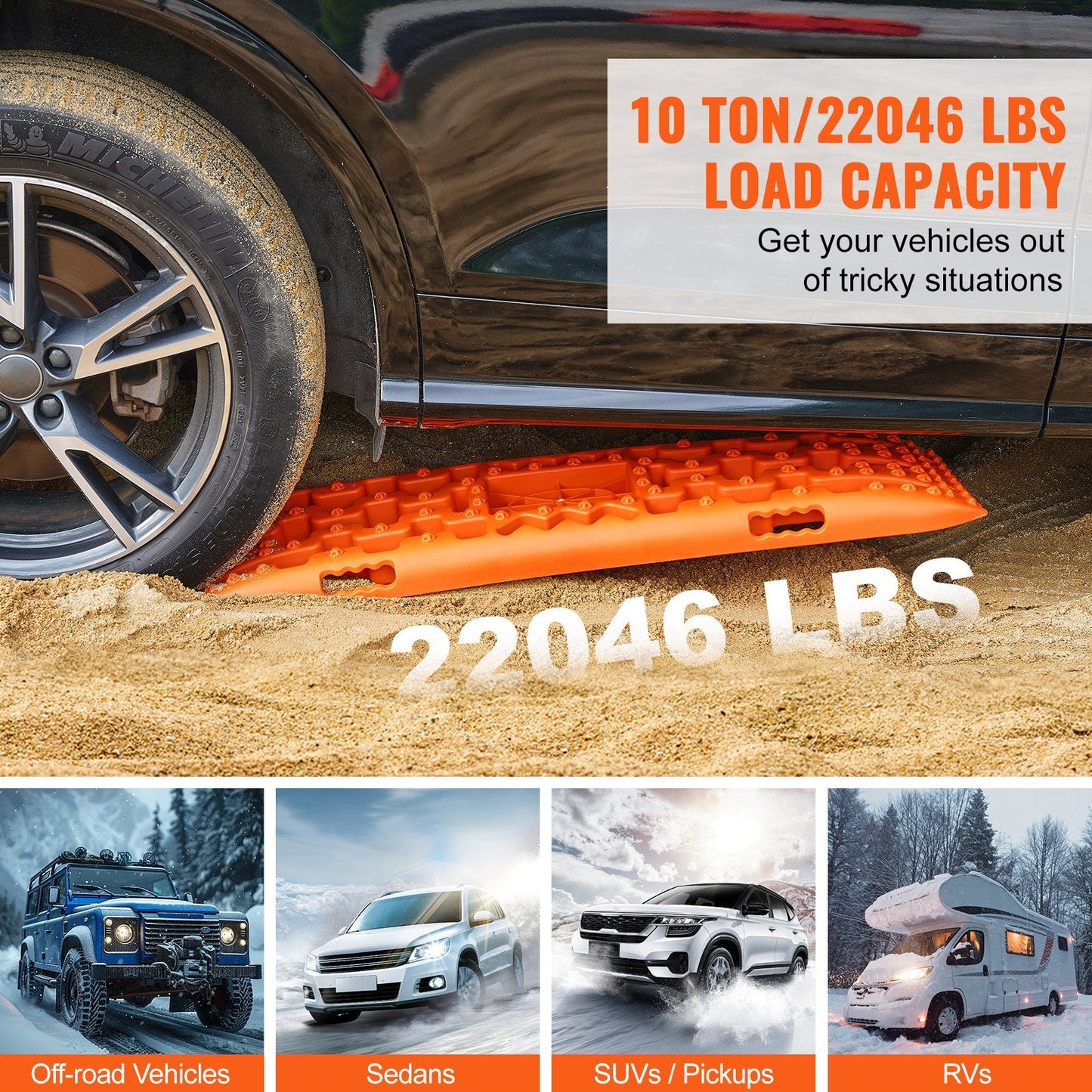 Heavy-Duty Traction Boards with Storage Bag for Mud, Snow, Sand - 10 Ton Capacity