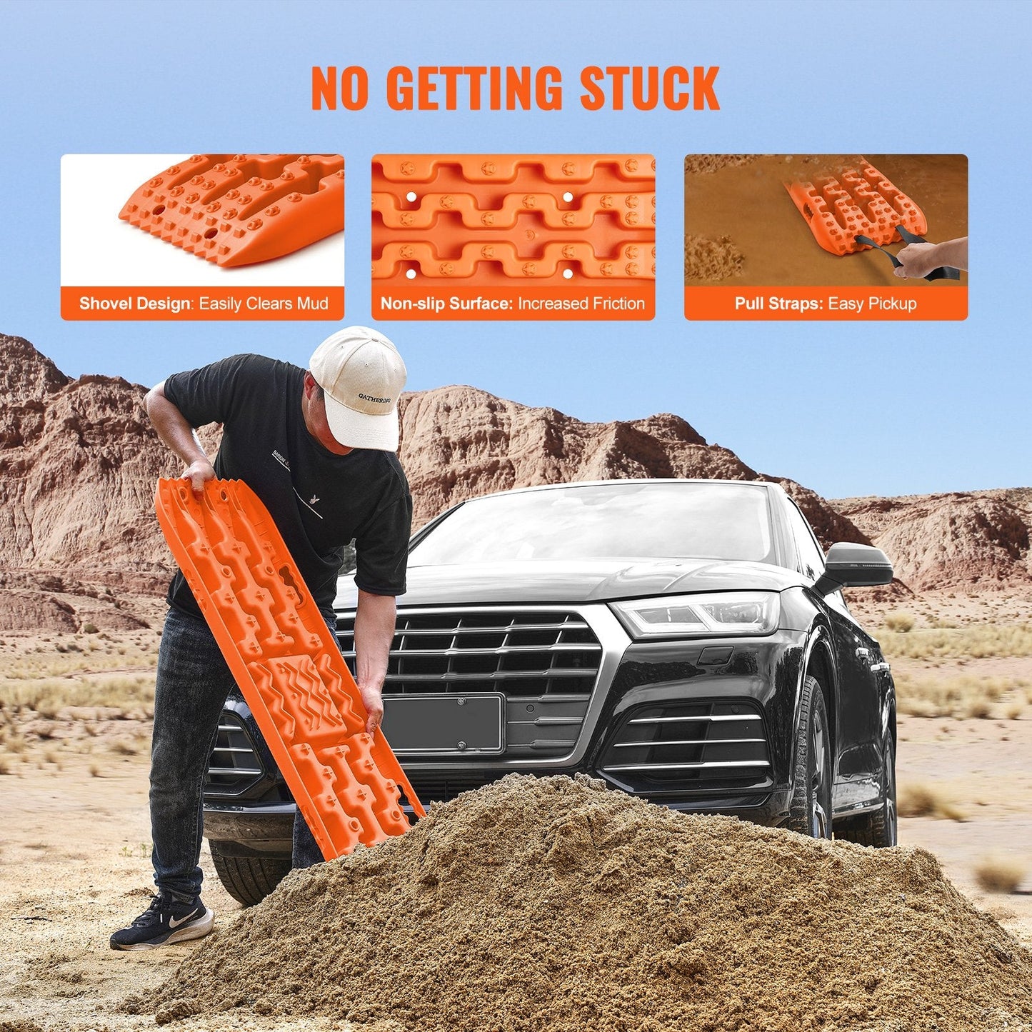 Heavy-Duty Traction Boards with Storage Bag for Mud, Snow, Sand - 10 Ton Capacity