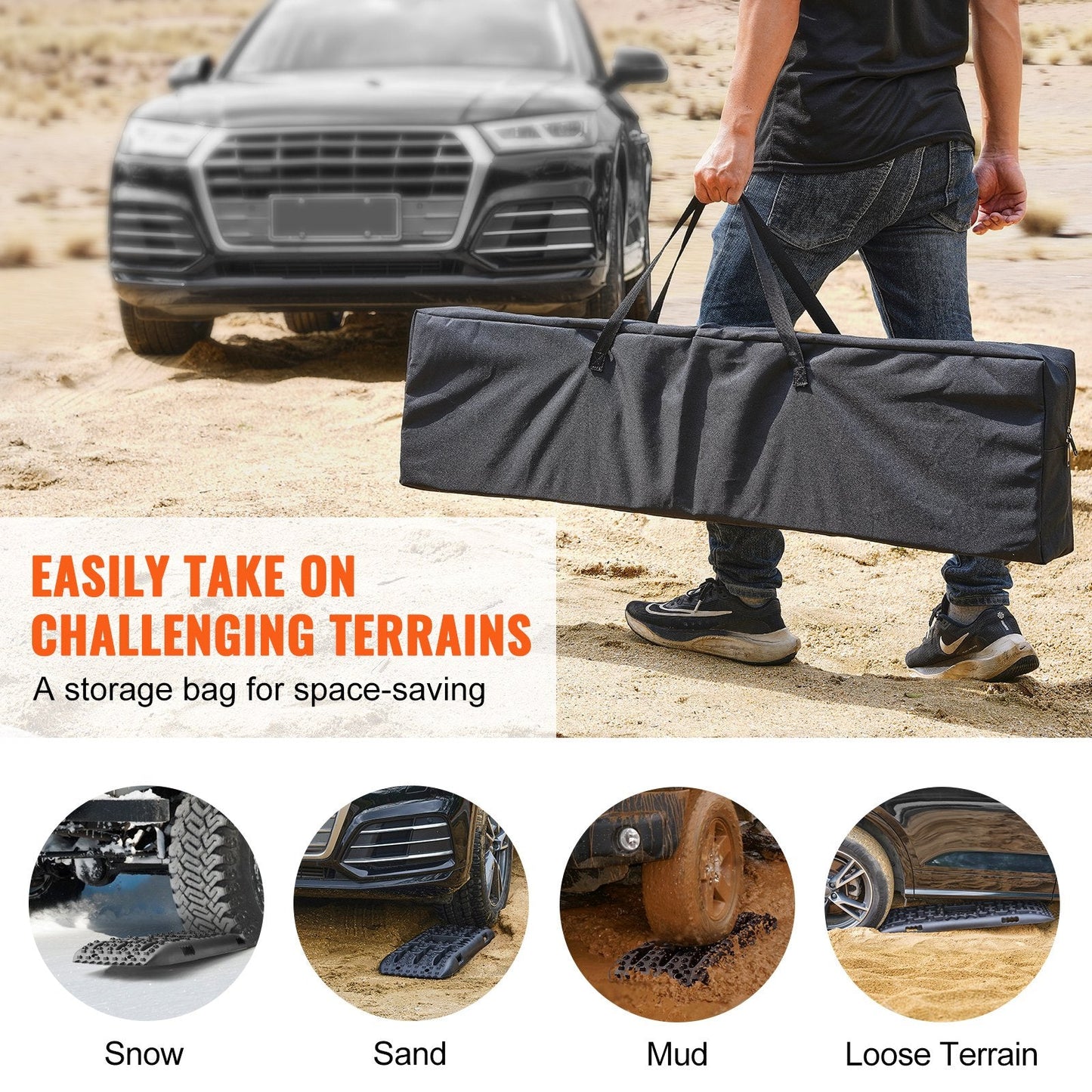2 Traction Boards with Storage Bag for Off-Road Recovery, 10-Ton Capacity
