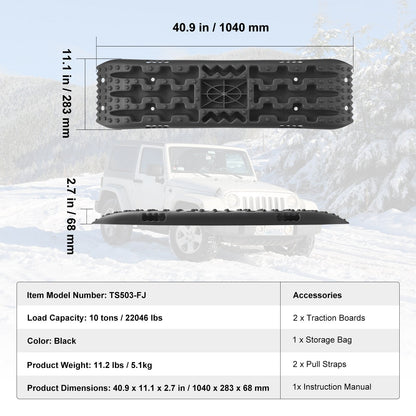2 Traction Boards with Storage Bag for Off-Road Recovery, 10-Ton Capacity