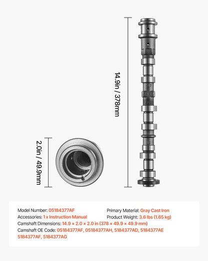 Engine Camshaft, 05184377AF 05184377AH 5184377AD 5184377AE 5184377AF 5184377AG Cam Replacement, Work with 2011-2015 Jeep Grand Cherokee, 2011-2019 Dodge Journey, 3.6L V6