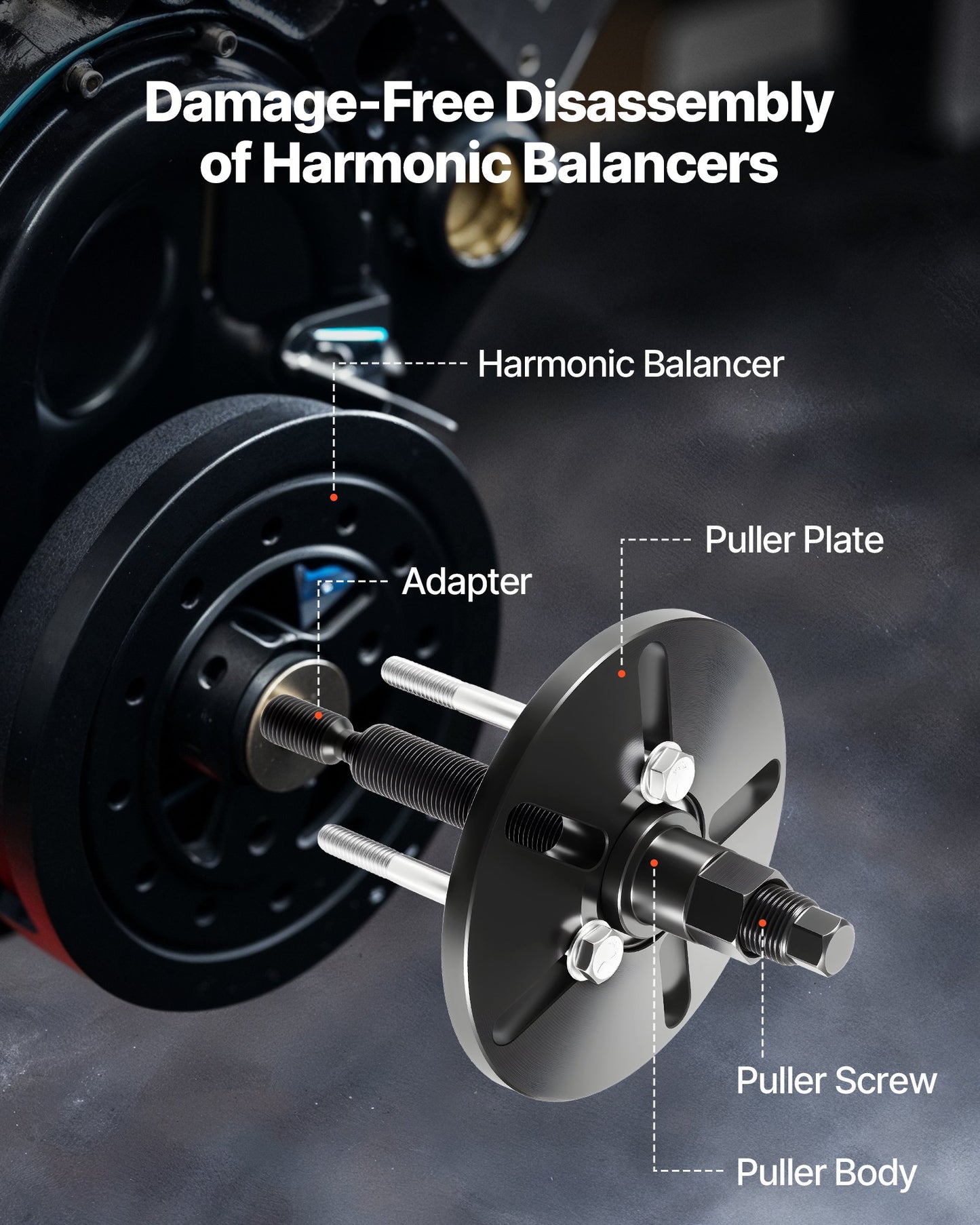 Harmonic Balancer Puller Removal & Install Tool Kit, All-Steel Harmonic Balancer Installer Set Tool Kit for Removing and Installing of Balancers, Flywheels, Crankshaft Pulleys, Steering Wheels