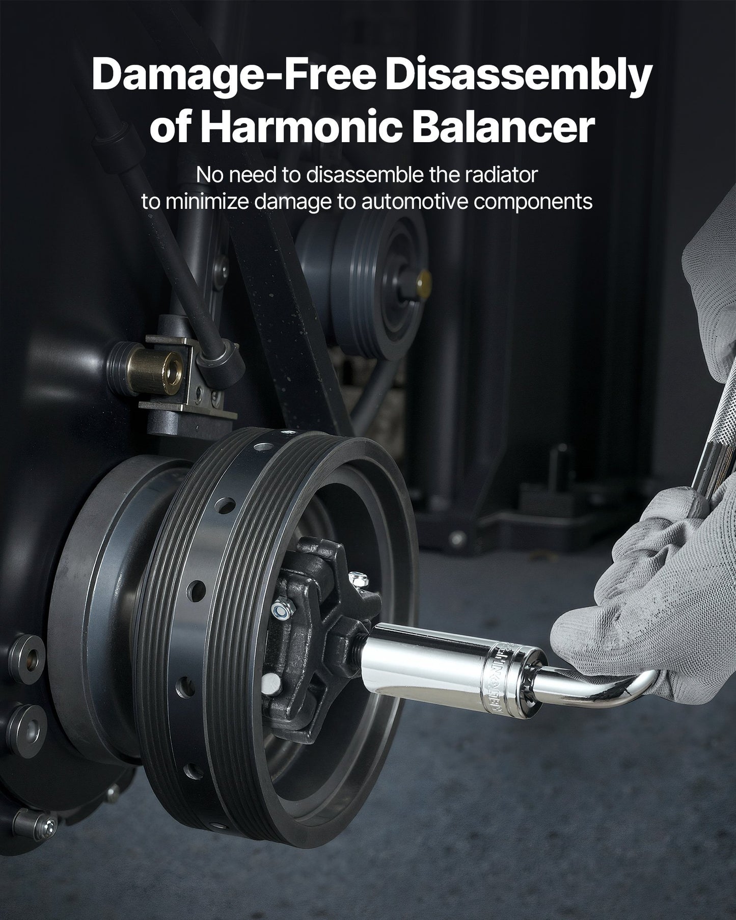 Harmonic Balancer Puller Kit, Adjustable 3-Jaw Puller Fits Most Late Model Vehicles, 3-Jaw Pulley Puller Set with 4 Forcing Rods for Removing Harmonic Balancers Without Removing the Radiator