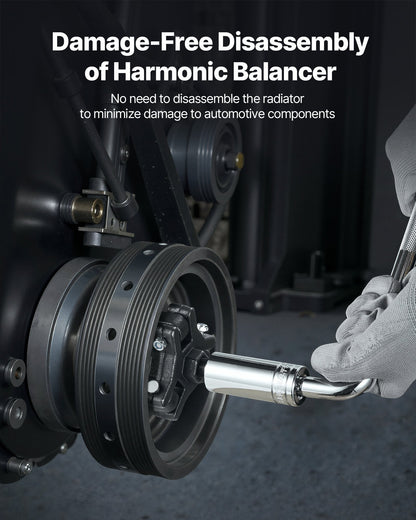 Harmonic Balancer Puller Kit, Adjustable 3-Jaw Puller Fits Most Late Model Vehicles, 3-Jaw Pulley Puller Set with 4 Forcing Rods for Removing Harmonic Balancers Without Removing the Radiator