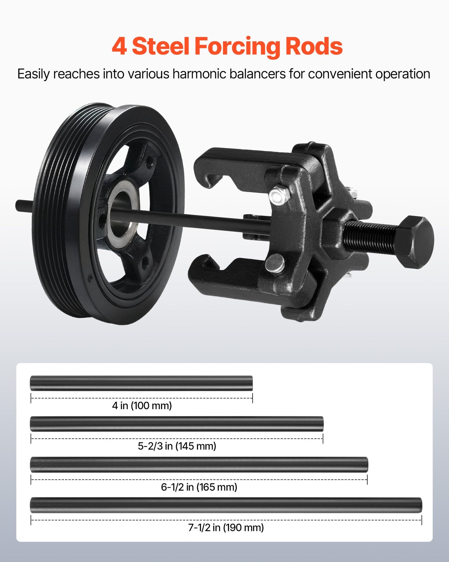 Harmonic Balancer Puller Kit, Adjustable 3-Jaw Puller Fits Most Late Model Vehicles, 3-Jaw Pulley Puller Set with 4 Forcing Rods for Removing Harmonic Balancers Without Removing the Radiator
