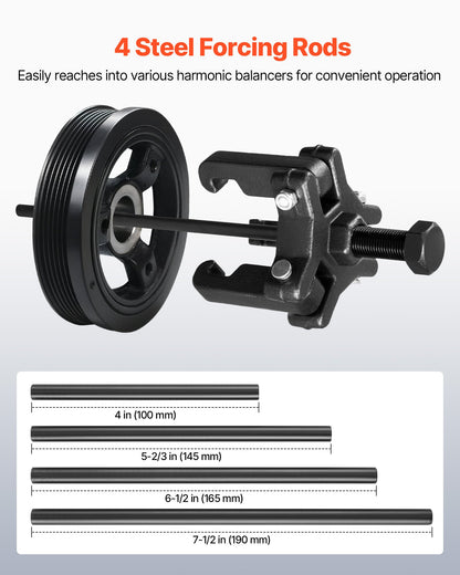 Harmonic Balancer Puller Kit, Adjustable 3-Jaw Puller Fits Most Late Model Vehicles, 3-Jaw Pulley Puller Set with 4 Forcing Rods for Removing Harmonic Balancers Without Removing the Radiator