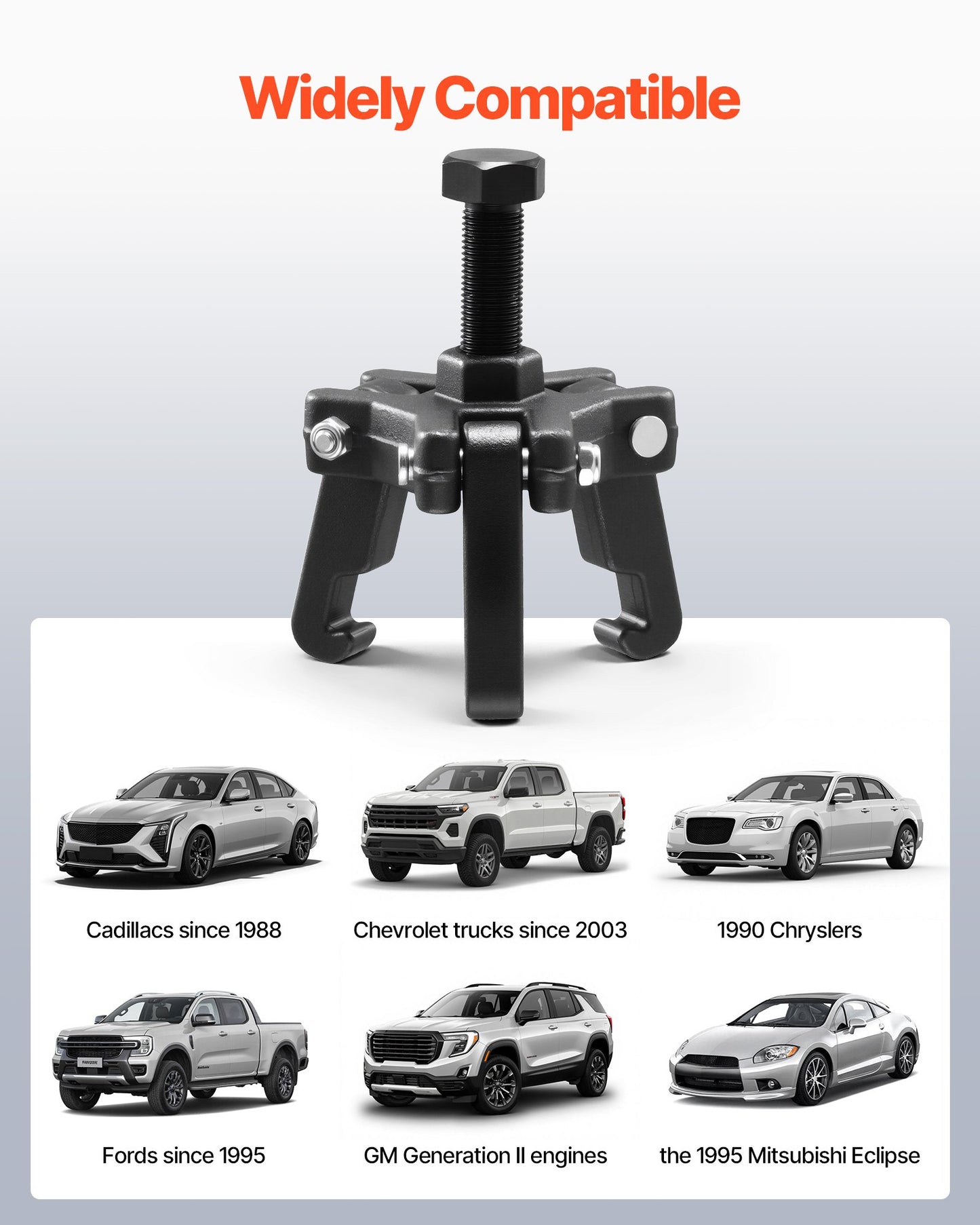 Harmonic Balancer Puller Kit, Adjustable 3-Jaw Puller Fits Most Late Model Vehicles, 3-Jaw Pulley Puller Set with 4 Forcing Rods for Removing Harmonic Balancers Without Removing the Radiator
