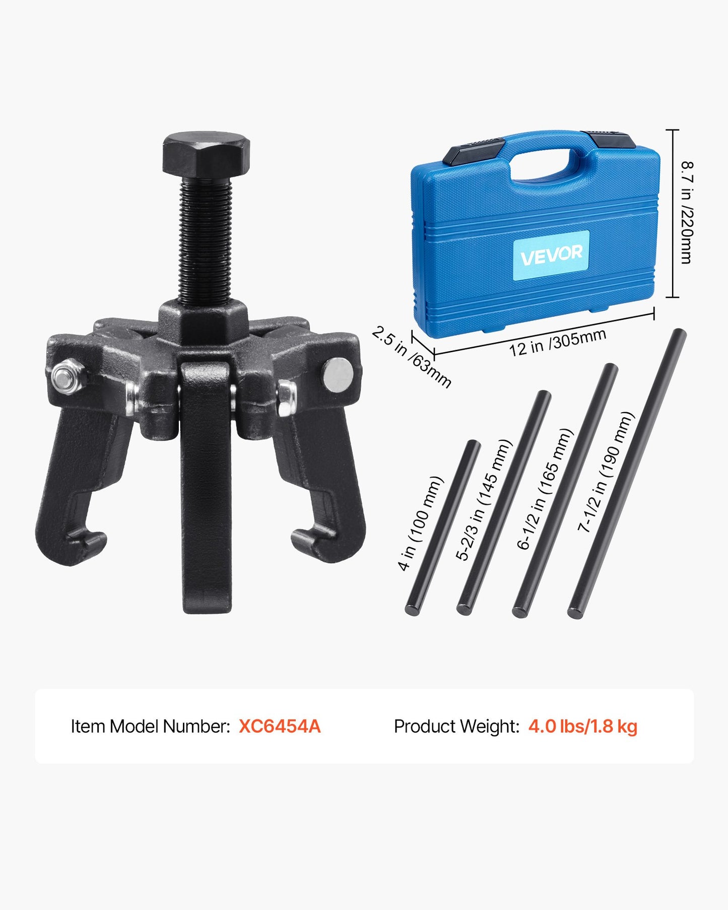 Harmonic Balancer Puller Kit, Adjustable 3-Jaw Puller Fits Most Late Model Vehicles, 3-Jaw Pulley Puller Set with 4 Forcing Rods for Removing Harmonic Balancers Without Removing the Radiator